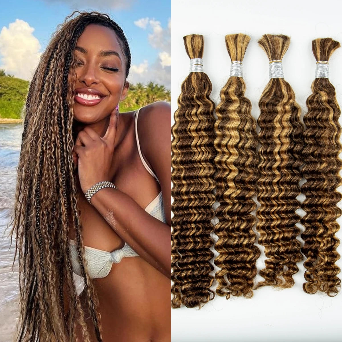 Blonde Deep Wave Human Hair Bundles 28 Inch #27 Colored Human Hair Bundles Brazilian Human Hair Bundles Deep Wave Boho Braids