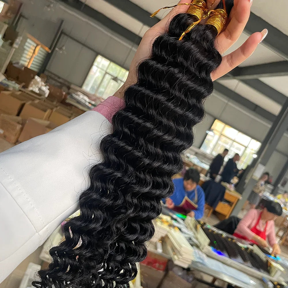 30# Chocolate Brown Deep Wave Bulk 100G 2 Bundles Human Hair for Boho Braids Curly Braiding Hair 14-24 inch Remy Hair Brazilian