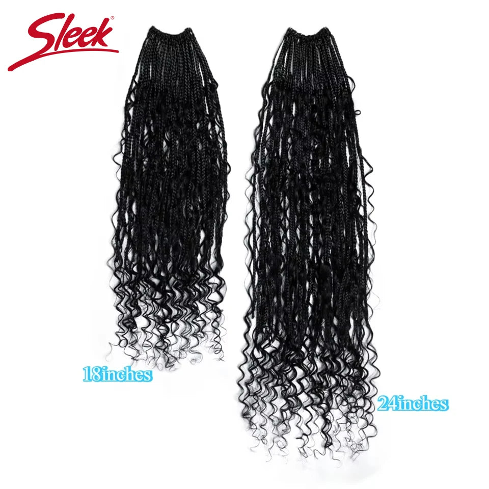 Sleek Natural Color Boho Locs Human Hair Curls Pre Looped Crochet Boho Locs with Human Hair Curls Knotless Locs Braid Extensions