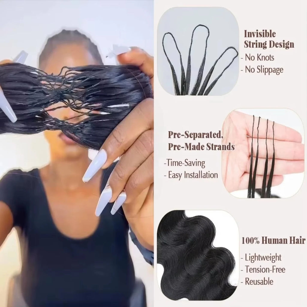 Body Wave Kinky Curly Knotless Pre-Separated Crochet Hair Extensions Feather Hair Extensions Straight Hair Human Hair For Women