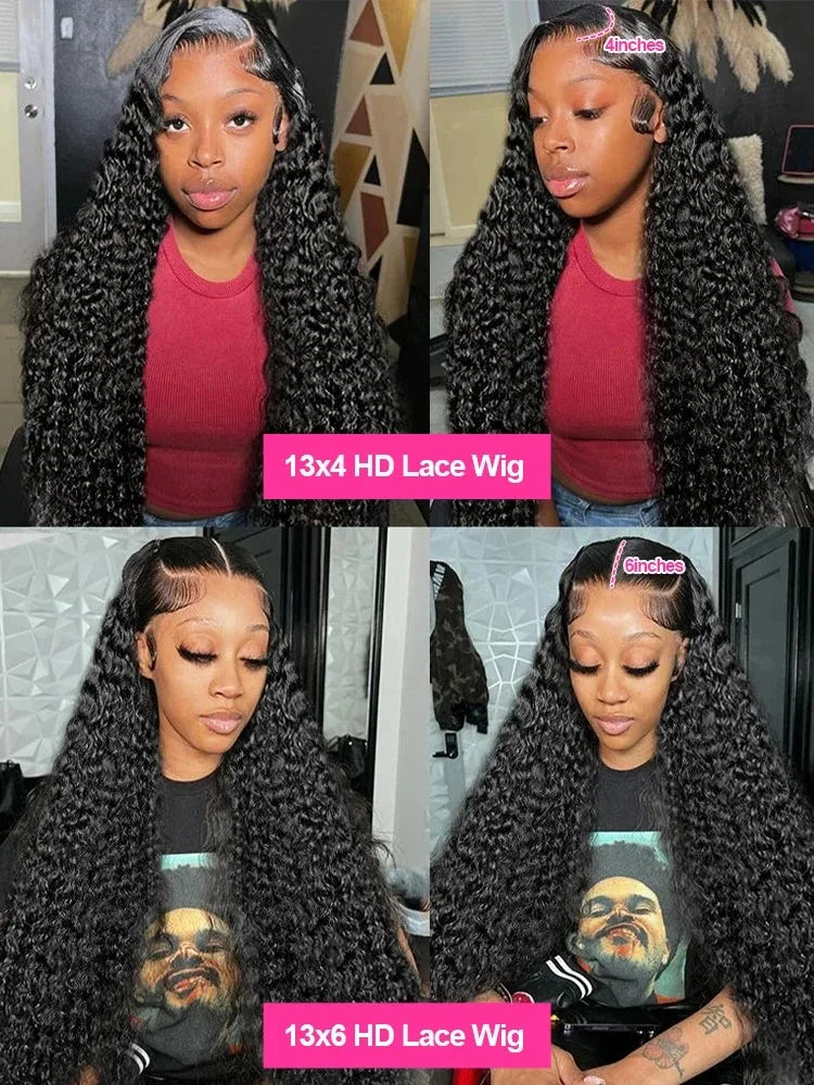 200 Density Water Curly 13x6 HD Lace Frontal Human Hair Wigs Brazilian 30 40 Inch Loose Deep Wave 13x4 Lace Front Wig For Women