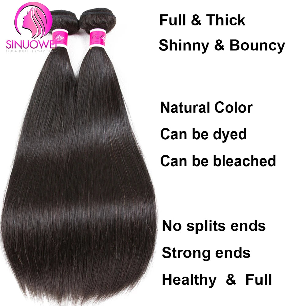 Straight Human Hair 3 Bundles Brazilian Hair Straight Weave Bundles Virgin Hair Human Hair Extensions For Women Natural Black