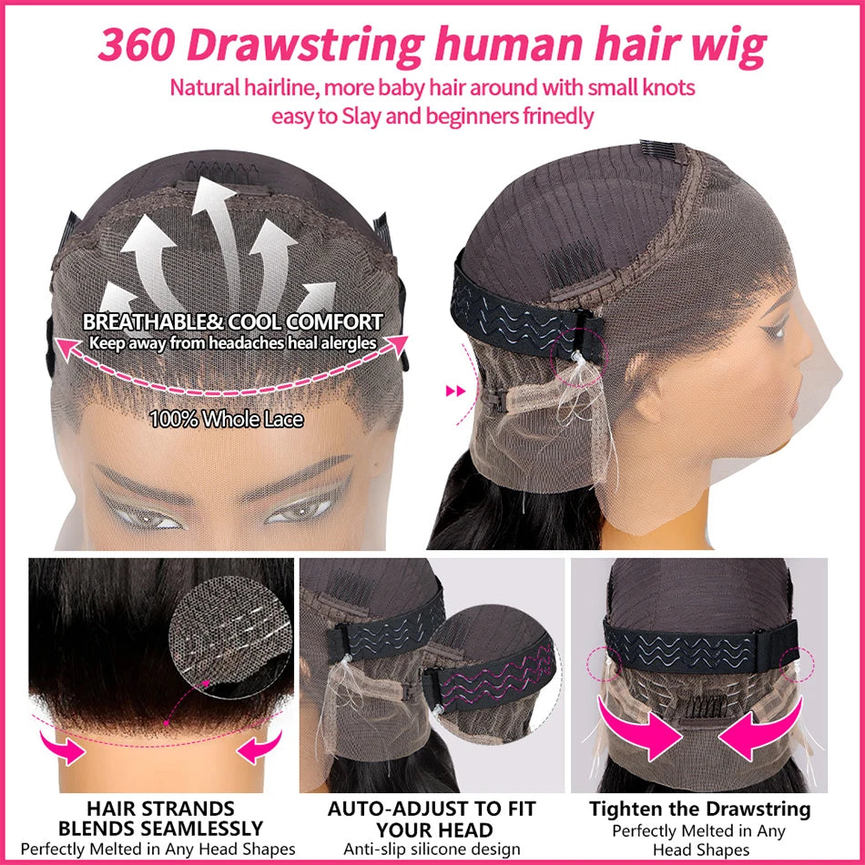 Body Wave 360 Full HD Lace Frontal Wigs Human Hair Preplucked Brazilian Glueless Wig 200 Density 13x4 Lace Front Human Hair Wig