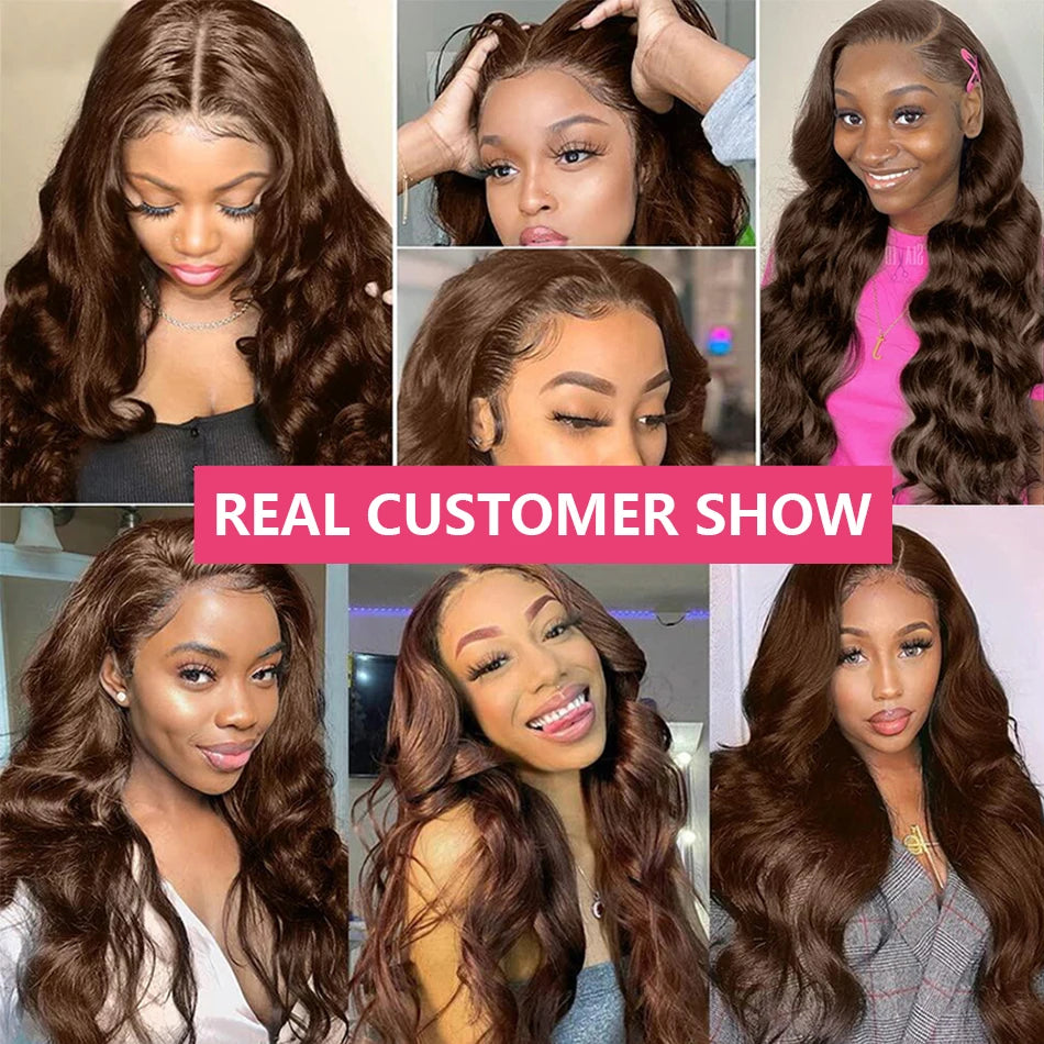 Chocolate Brown 13x4 Body Wave Lace Front Wigs Brown HD 13x6 Lace Frontal Wigs For Women Human Hair Pre Plucked Brazilian
