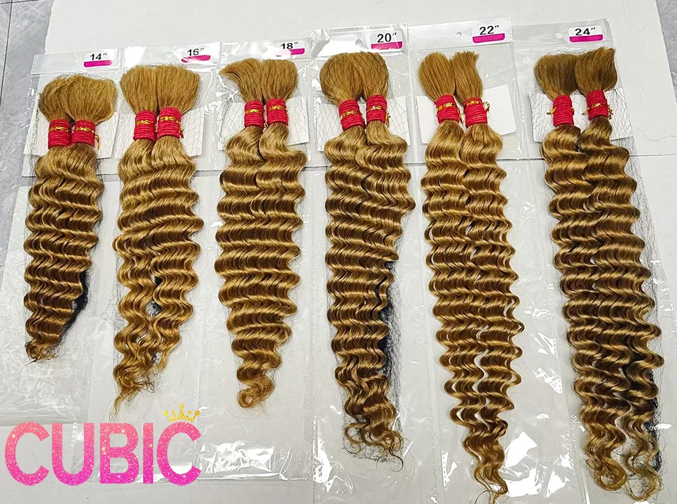 Blonde Deep Wave Human Hair Bundles 28 Inch #27 Colored Human Hair Bundles Brazilian Human Hair Bundles Deep Wave Boho Braids