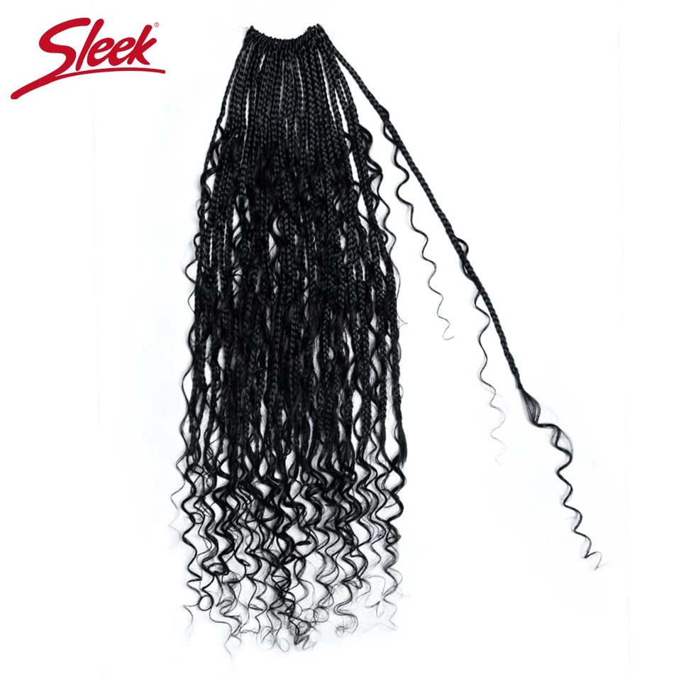 Sleek Natural Color Boho Locs Human Hair Curls Pre Looped Crochet Boho Locs with Human Hair Curls Knotless Locs Braid Extensions