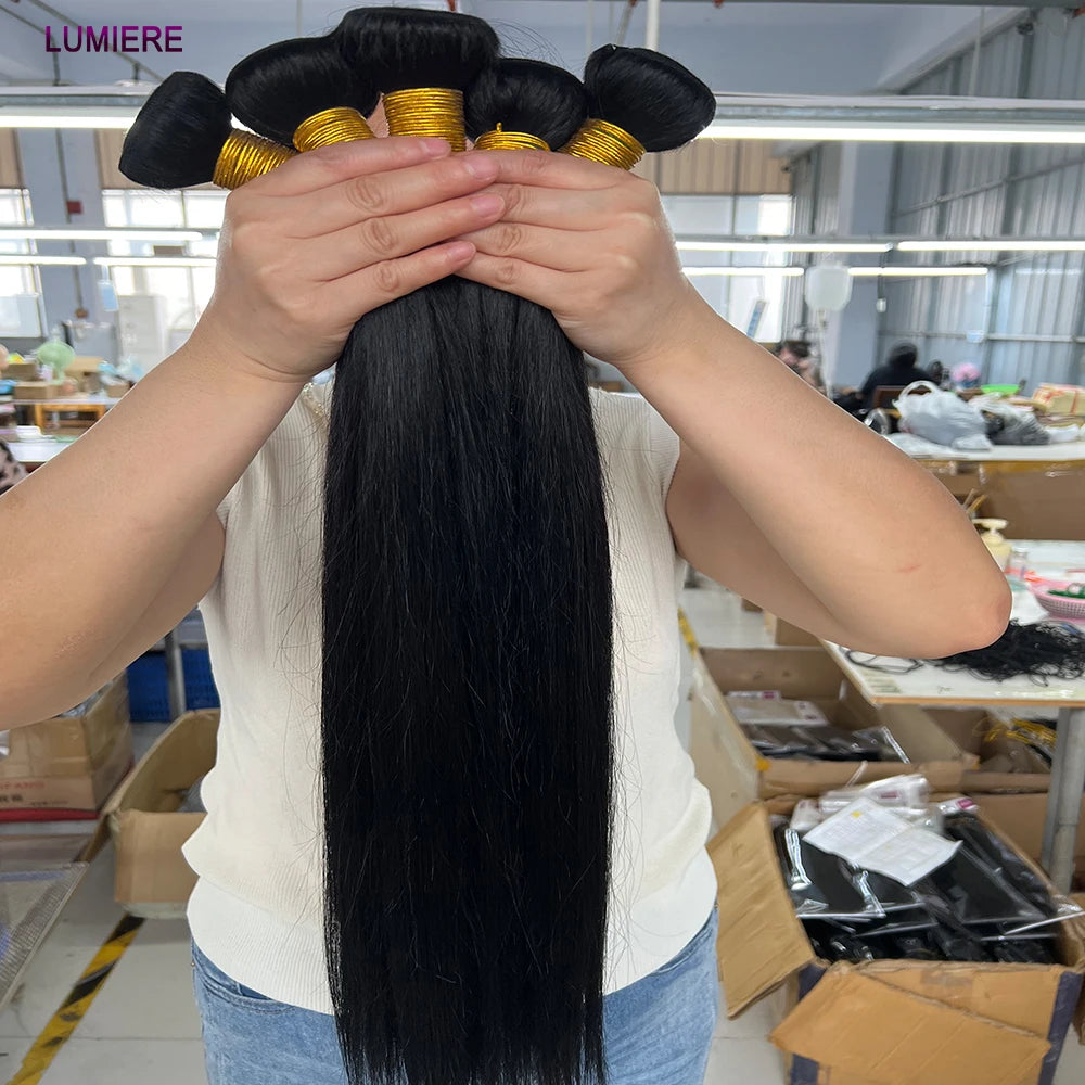 40inch Bone Straight Human Hair Bundles 100% Brazilian Raw Virgin Human Hair 1/3/4 Bundles for Women 18A Thick Bundles Wholeasle