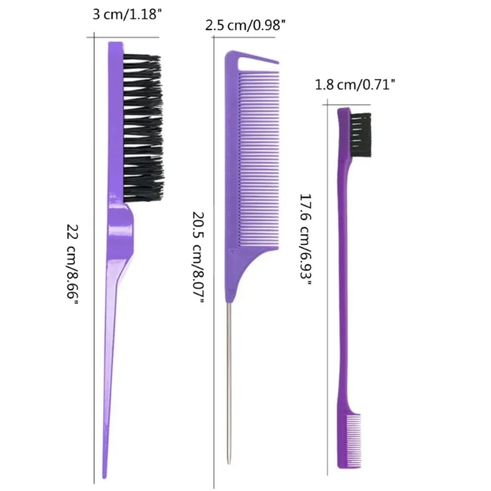 3Pcs Slick Back Hair Brush Set Bristle Hair Brush Brush Teasing Comb for Women Black Hair