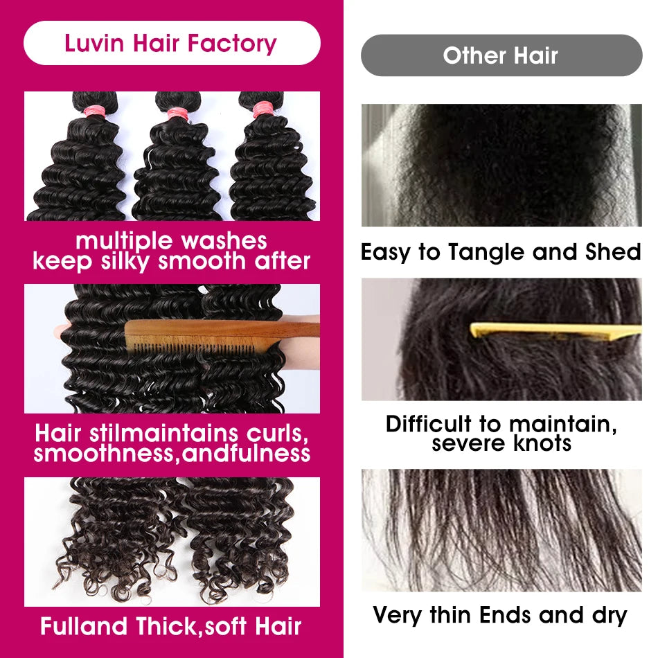 26 34 38 Inch Deep Wave Human Hair Bundles Brazilian Remy Unprocessed Weaving Curly Hair Bundles Weave Extensions Deals