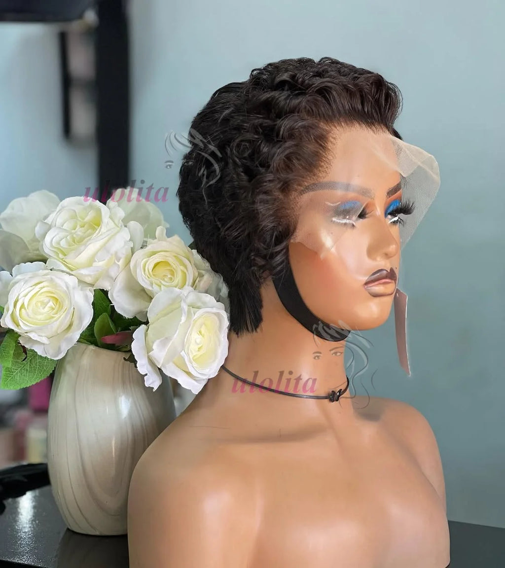 Full Hand Weaving Short Curly Wig 13*4 Lace Frontal Design Brazilian Virgin Remy Human Hair New Style Comfortable & Natural Fit