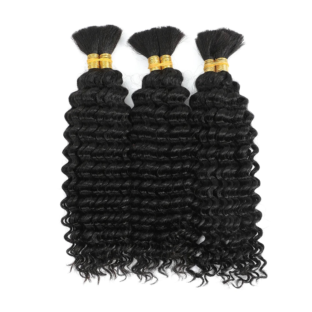 30# Chocolate Brown Deep Wave Bulk 100G 2 Bundles Human Hair for Boho Braids Curly Braiding Hair 14-24 inch Remy Hair Brazilian