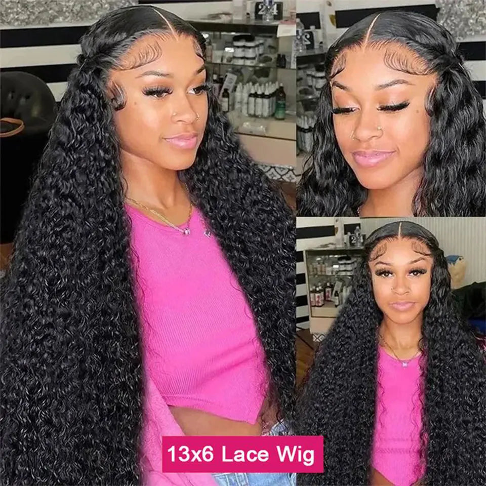 Deep Wave 13x4 Lace Frontal Human Hair Wig For Women PrePlucked Brazilian Transparent Lace Front Wigs Cury 4x4 Lace Closure Wig