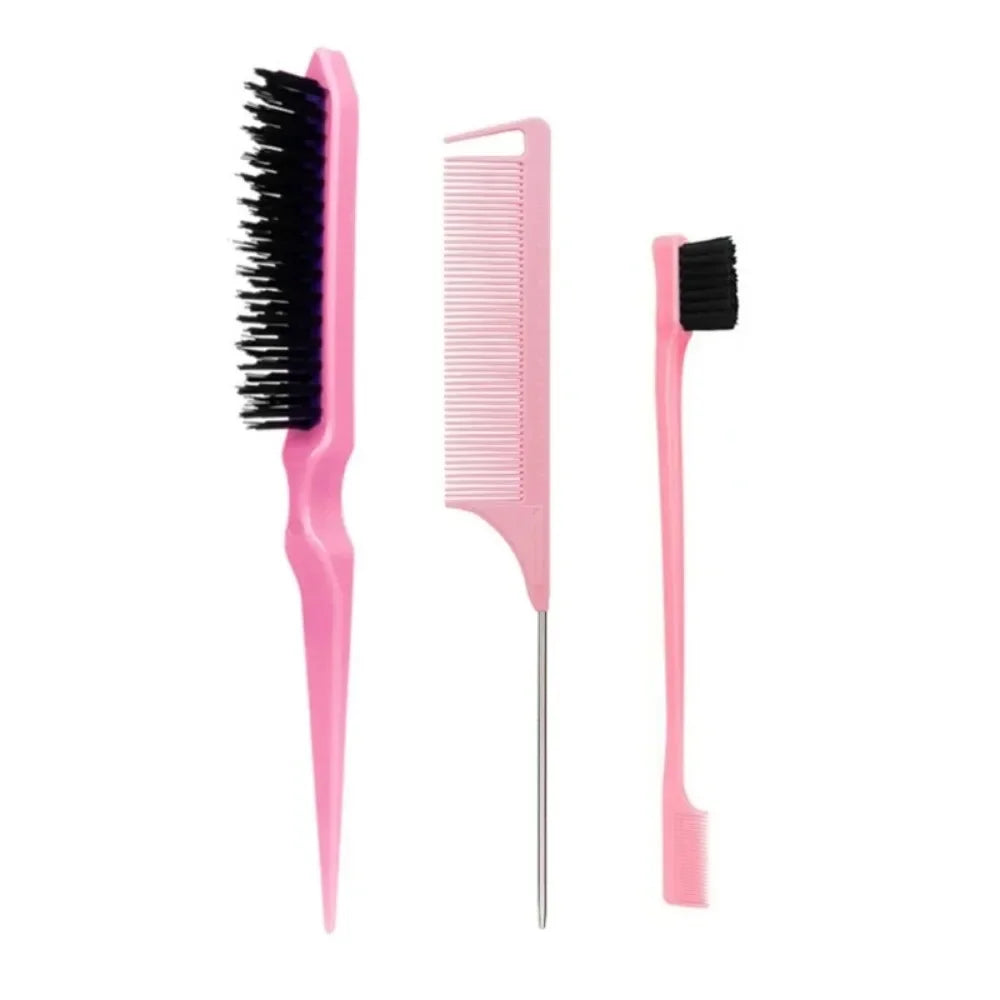 3Pcs Slick Back Hair Brush Set Bristle Hair Brush Brush Teasing Comb for Women Black Hair