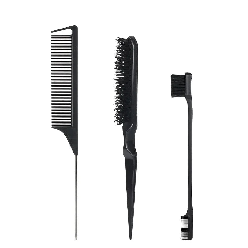 3Pcs Slick Back Hair Brush Set Bristle Hair Brush Brush Teasing Comb for Women Black Hair