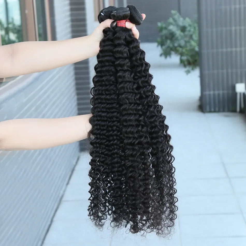 26 34 38 Inch Deep Wave Human Hair Bundles Brazilian Remy Unprocessed Weaving Curly Hair Bundles Weave Extensions Deals