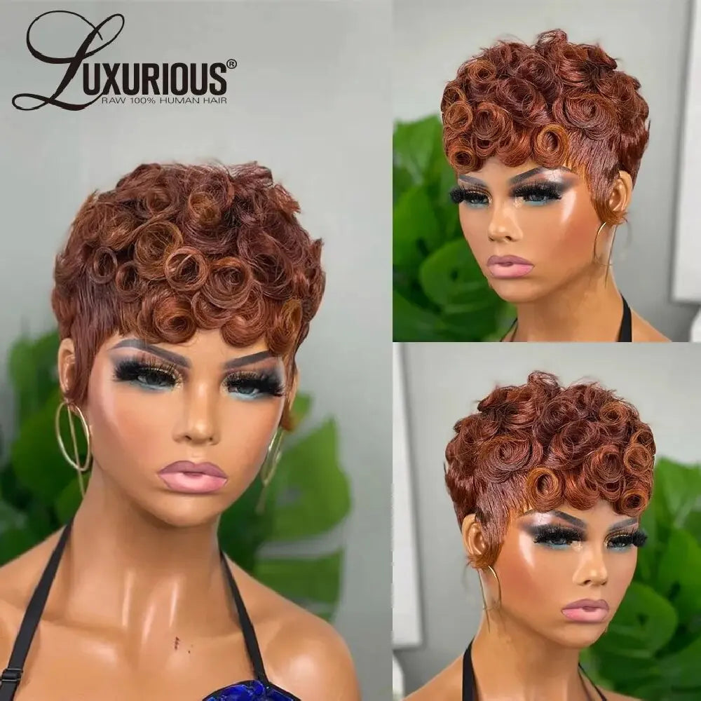 Loose Deep Short Pixie Cut Wigs For Women Human Hair Burgundy Ginger Brown Full Machine Made Wigs Bob Wig Peruvin Hair Wigs