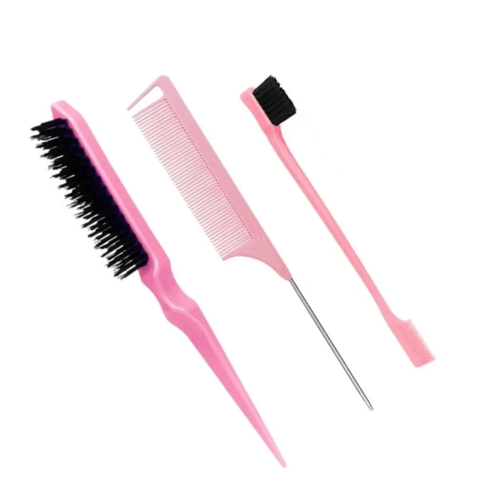 3Pcs Slick Back Hair Brush Set Bristle Hair Brush Brush Teasing Comb for Women Black Hair