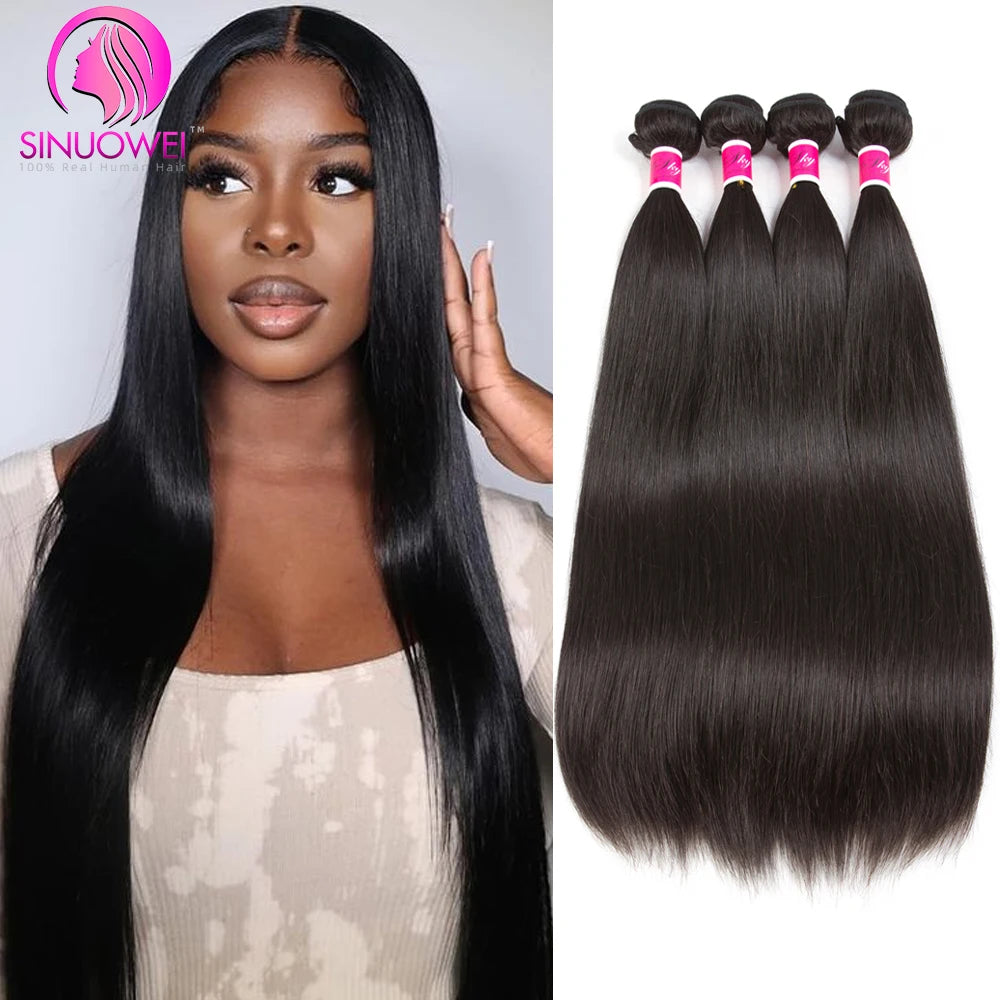 Straight Human Hair 3 Bundles Brazilian Hair Straight Weave Bundles Virgin Hair Human Hair Extensions For Women Natural Black