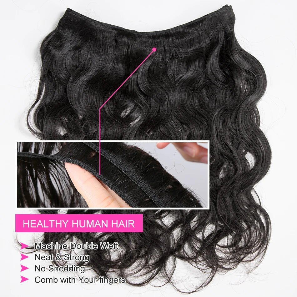 Luvin 38 40 Inch Body Wave Human Hair Bundles Brazilian Water Wave 2 3 4 Bundles Raw Hair Extensions Double Weft