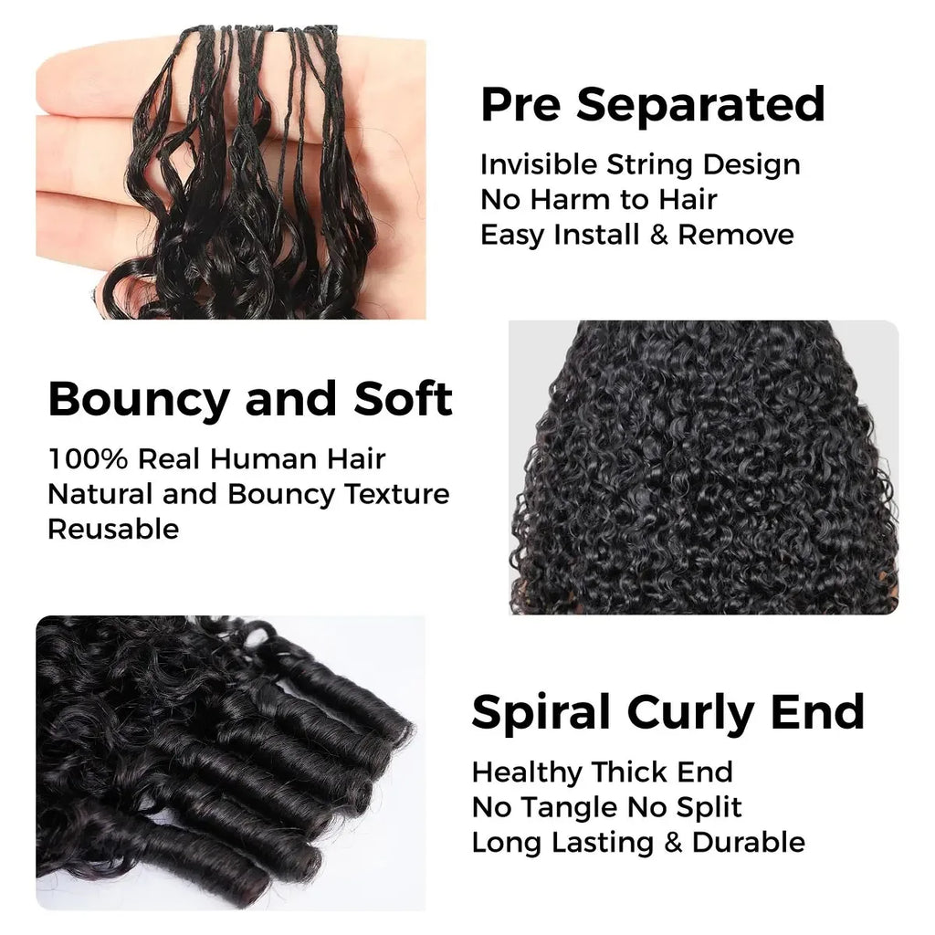 Pre Looped Crochet Human Hair Extensions Burmese Curly Feather-Line Invisible Crochet Hair Pre Separated Knotless For Braiding