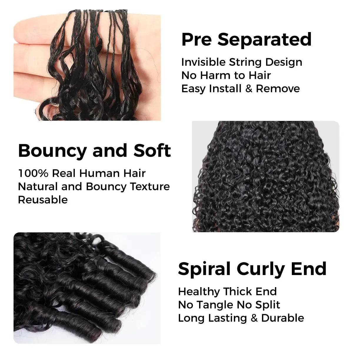 Pre Looped Crochet Human Hair Extensions Burmese Curly Feather-Line Invisible Crochet Hair Pre Separated Knotless For Braiding