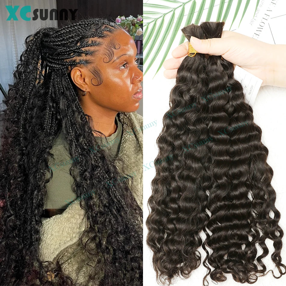 Bulk Curly Human Hair For Braiding 27 Burmese Bulk Human Hair Deep Wave 30 For Boho Knotless Braids Double Drawn Bundles