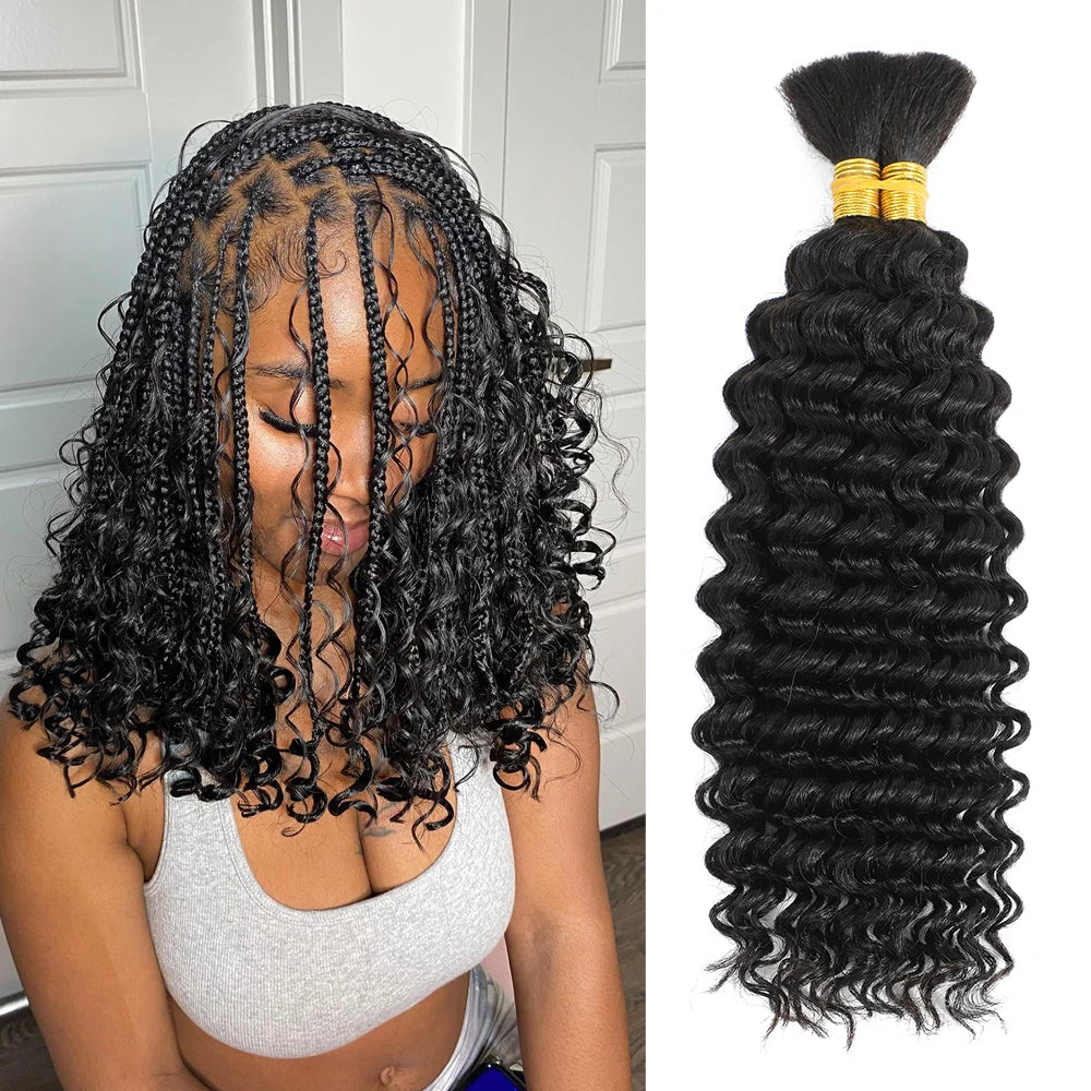 Human Braiding Hair for Boho Braids Bohemian Deep Wave Bulk 100g Human Hair for Braiding Wet and Wave Human Culry Hair for Boho