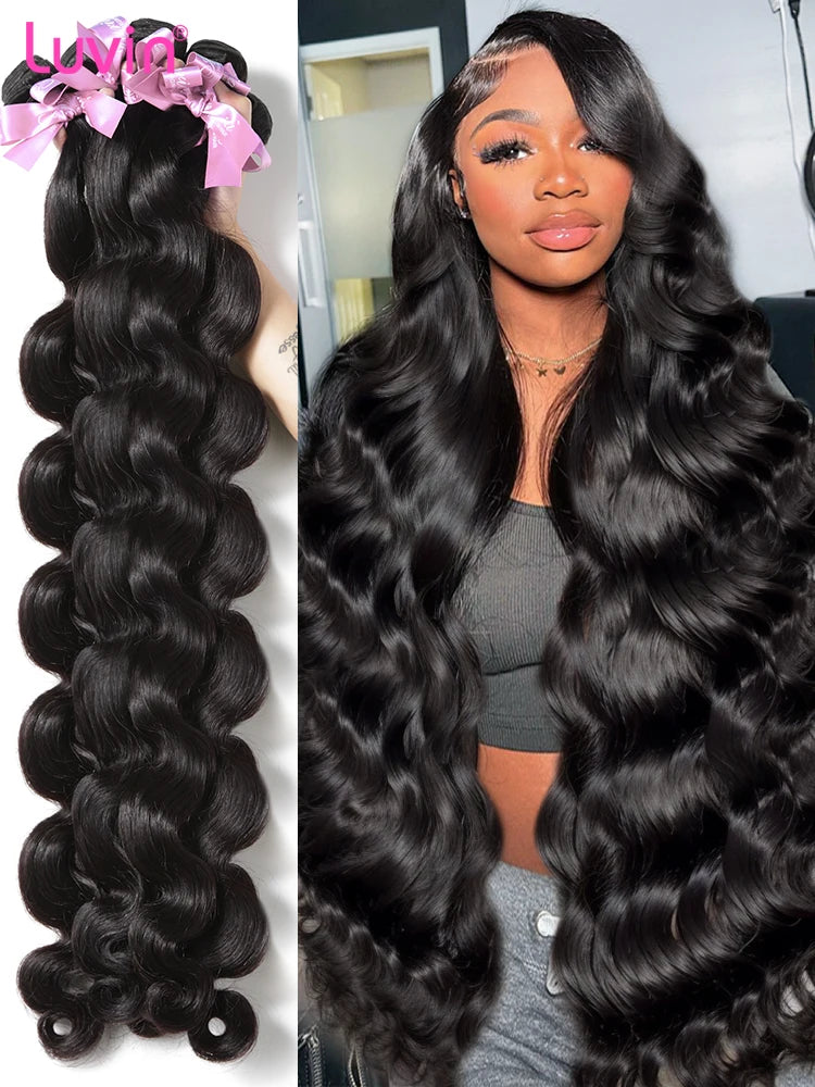 Luvin 38 40 Inch Body Wave Human Hair Bundles Brazilian Water Wave 2 3 4 Bundles Raw Hair Extensions Double Weft
