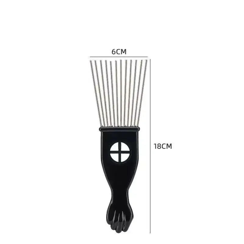 African Fist Comb Barbershop Brush Black Perm Pick Hairbrush Styling Steel Needle Comb Professioanl Mens Hairdressing Comb Tools