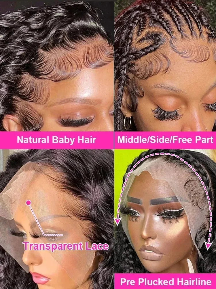 200 Density Water Curly 13x6 HD Lace Frontal Human Hair Wigs Brazilian 30 40 Inch Loose Deep Wave 13x4 Lace Front Wig For Women