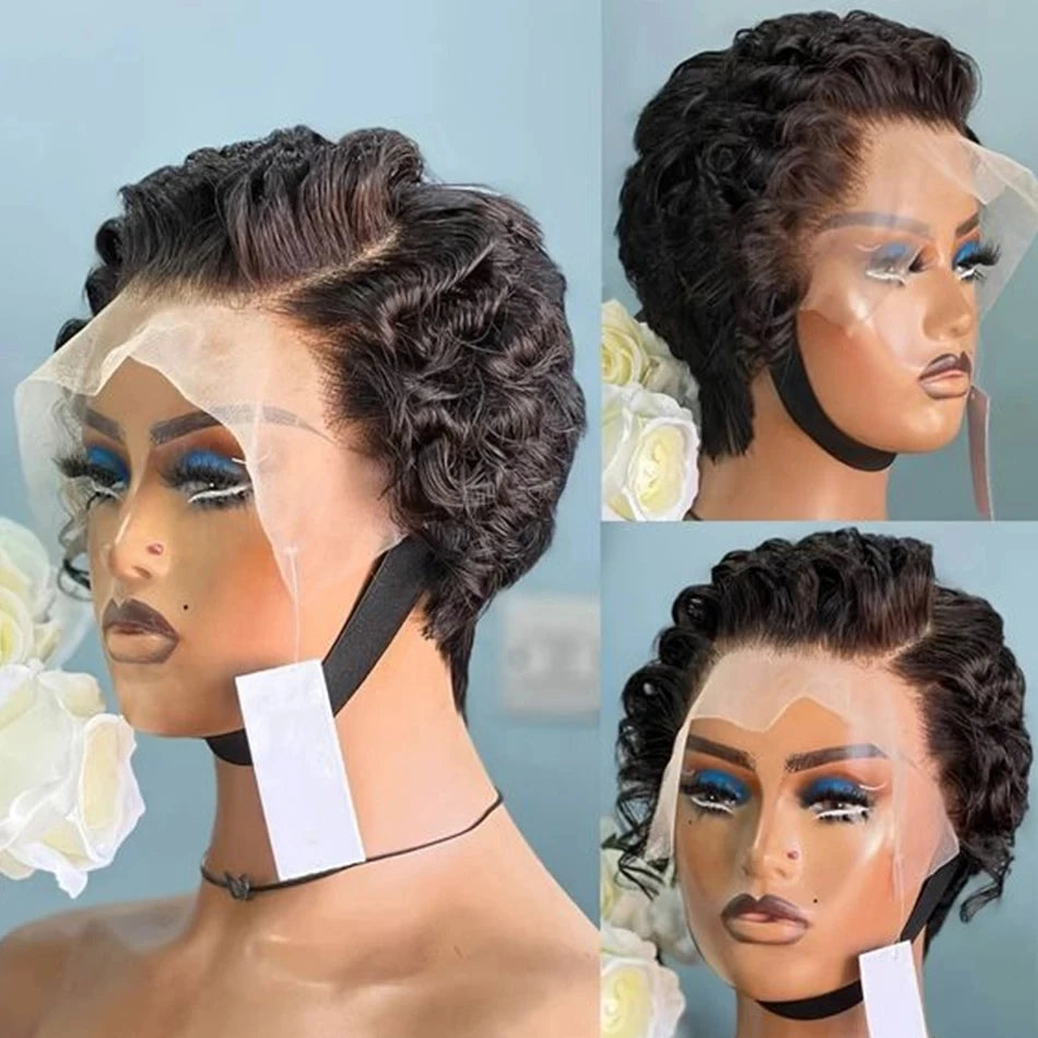 Full Hand Weaving Short Curly Wig 13*4 Lace Frontal Design Brazilian Virgin Remy Human Hair New Style Comfortable & Natural Fit