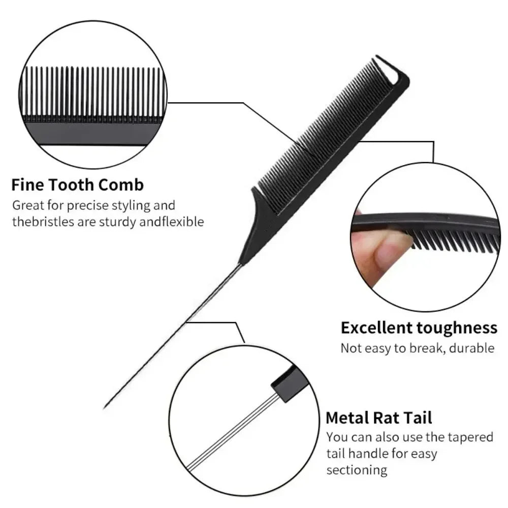 3Pcs Slick Back Hair Brush Set Bristle Hair Brush Brush Teasing Comb for Women Black Hair