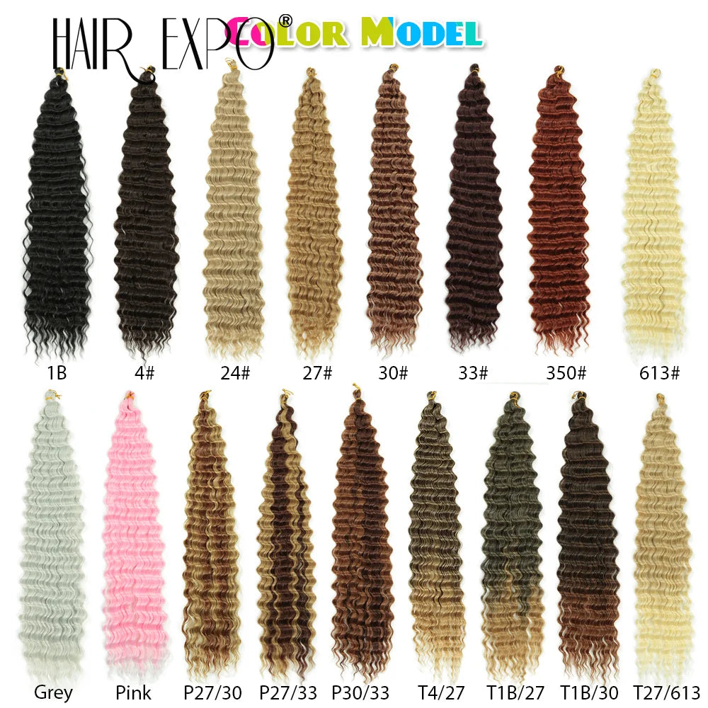 30Inch Deep Wave Twist Crochet Hair Synthetic Deep Curly Braiding Hair Extension Ombre Bohemian Ocean Wave Braids Hair For Women