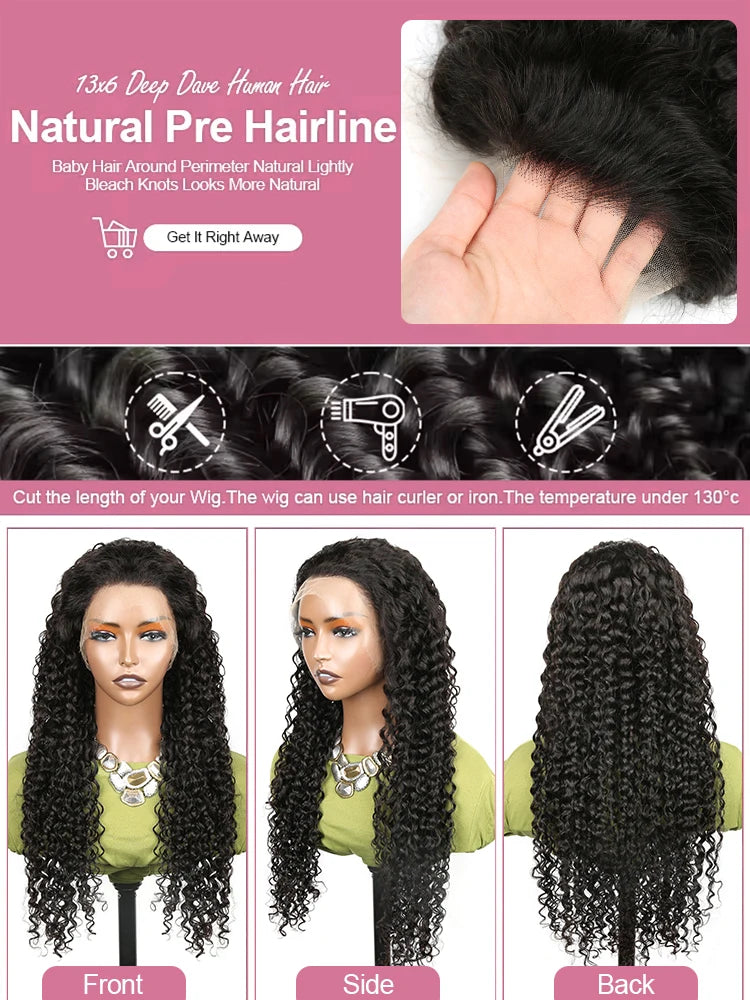 200 Density Water Curly 13x6 HD Lace Frontal Human Hair Wigs Brazilian 30 40 Inch Loose Deep Wave 13x4 Lace Front Wig For Women
