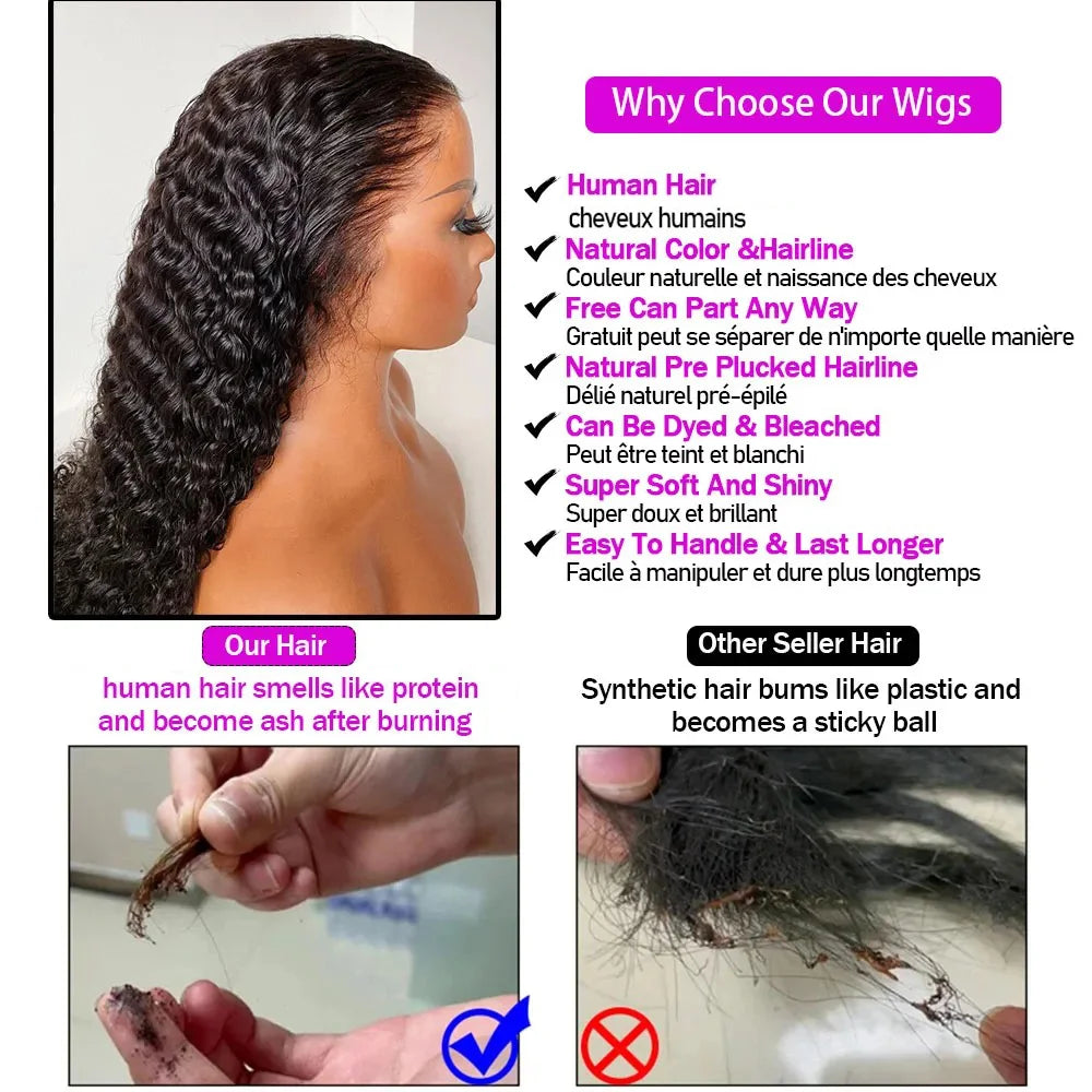 Deep Wave Frontal 13x4/13x6 Hd Lace Frontal For Women Black Glueless Human Hair Ready To Wear Human Hair Wigs