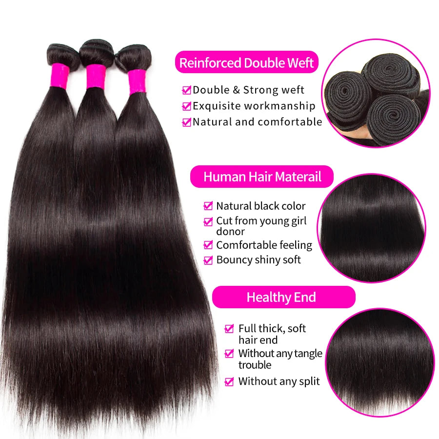 Peruvian Straight Human Hair Weave Bundles 1/3/4 Pcs Human Hair Bundles Remy Virgin Hair Extensions Natural Black