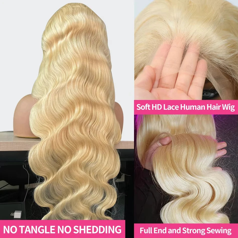 13x4 HD Transparent 613 Blonde Lace Frontal Human Hair Wigs 613  Wig Brazilian Bone body wave Lace Front Human Hair Wigs