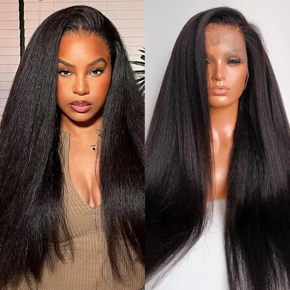 Kinky Straight Invisible Strap 360 Full Lace Wig Human Hair 360 Hd Lace Front Wig 200 Density Natural Color Brazilian Human Hair