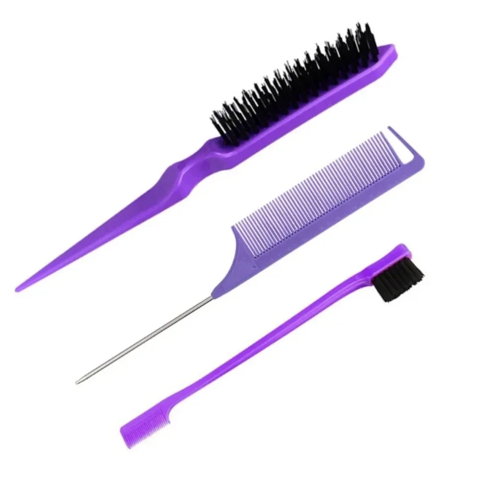 3Pcs Slick Back Hair Brush Set Bristle Hair Brush Brush Teasing Comb for Women Black Hair