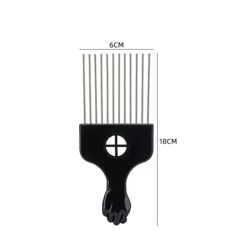 African Fist Comb Barbershop Brush Black Perm Pick Hairbrush Styling Steel Needle Comb Professioanl Mens Hairdressing Comb Tools