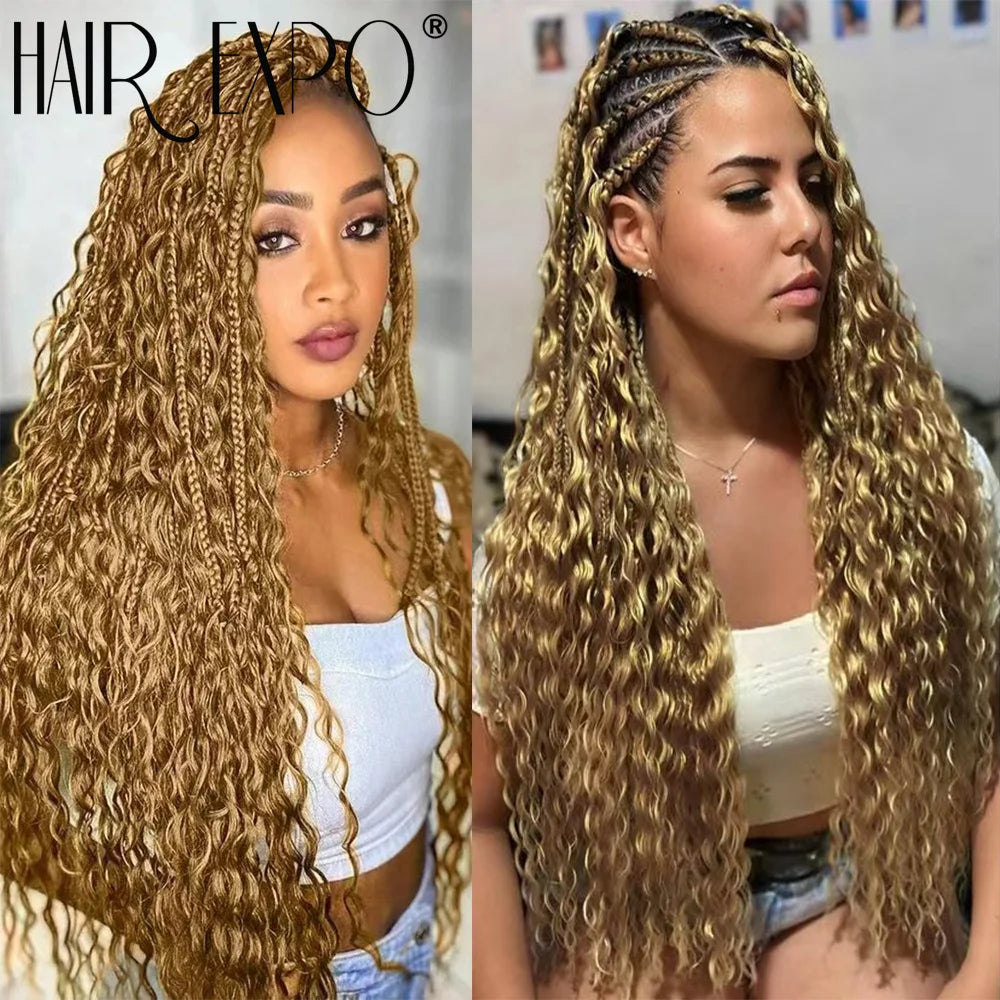 30Inch Deep Wave Twist Crochet Hair Synthetic Deep Curly Braiding Hair Extension Ombre Bohemian Ocean Wave Braids Hair For Women